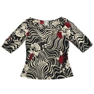 Vintage Y2K Unit USA Top Womens M Zebra Rose Metallic Drape Neck Indie Sleaze
